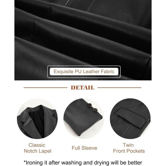 ✨Women Black Jacket Long Sleeve Faux Leather Blazer Button Down Shacket Coats - Picture 5 of 5